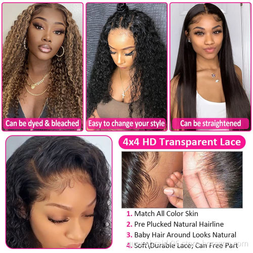 Lace Front Wigs Human Hair 4x4 Brazilian Hair for Women Curly Wig Deep Wave Closure Wig Glueless Pre Plucked With Baby Hair